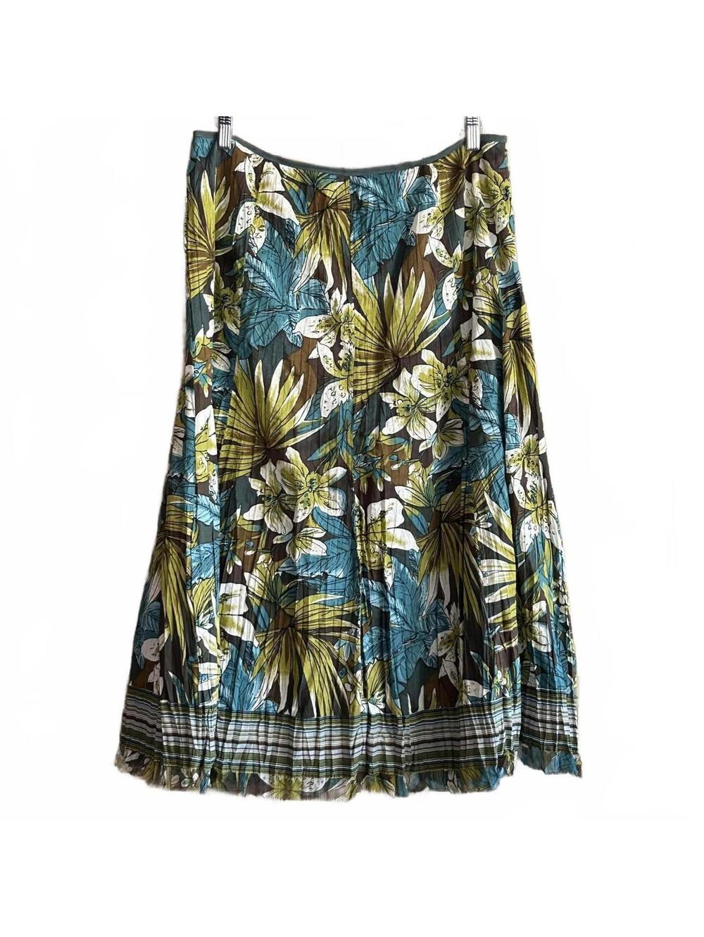 Nygard Fairycore Womens Green Blue Floral A Line Maxi Skirt Size 12 Pleated Boho